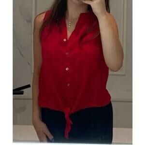 A New Day Women’s Sleeveless V-Neck Button Down Front Tie Tank Top Size M‎ Red